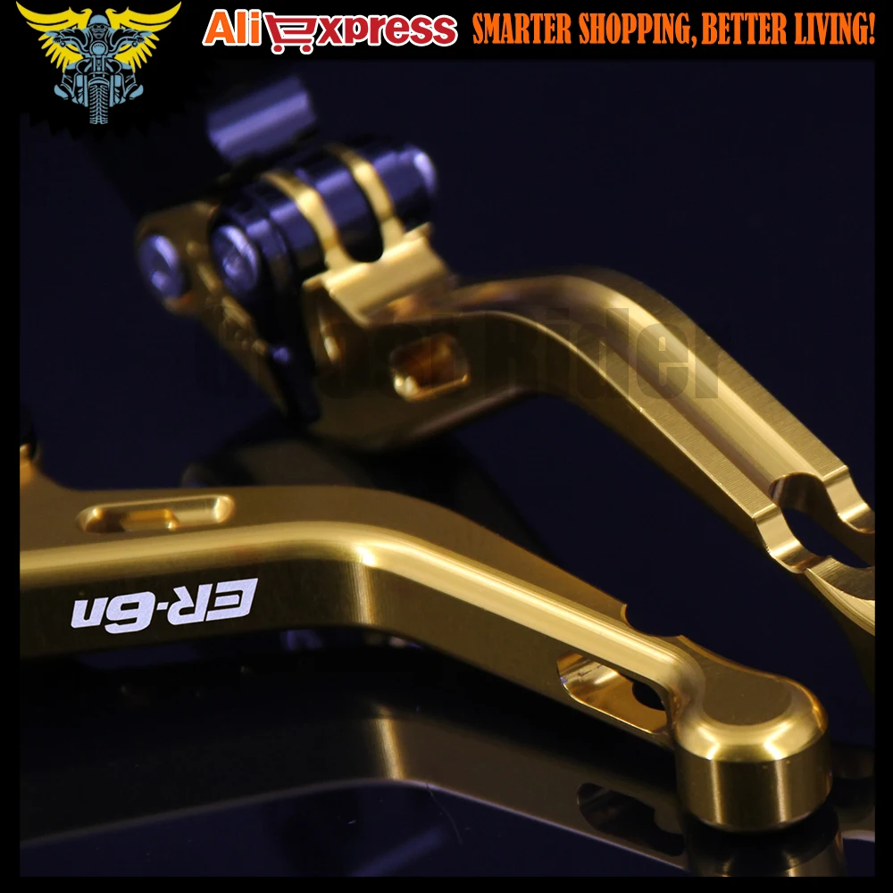 

Laser Logo(ER-6n) Gold CNC Aluminum Adjustable 2 finger Short Motorcycle Brake Clutch Levers For Kawasaki ER-6N 2006 2007 2008