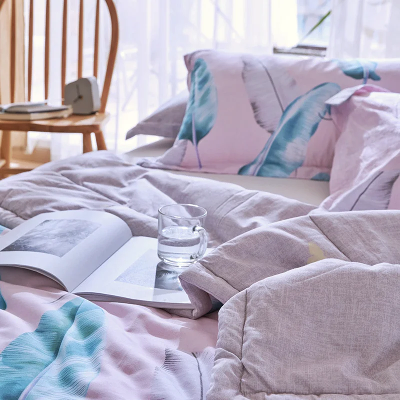 Reactive Printed Pink Color Comforter Sets Spring Summer Bed Linens 2/3 PC Twin Full Queen Size Kids Adult Girls Bedding | Дом и сад