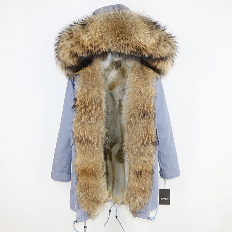 OFTBUY длинная парка, пальто с натуральным мехом, зимняя куртка для женщин, воротник из натурального меха енота, капюшон, теплая толстая подкладка из меха кролика, уличная одежда