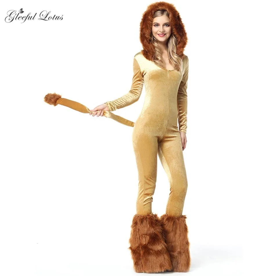 Костюм Льва для костюмированной вечеринки Женский бархатный комбинезон с
