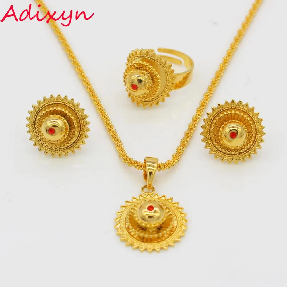 

African Wedding Jewelry Sets Crystal Necklace/Earrings/Ring/Pendant Gold Color/Copper Ethiopian/Dubai/Arab Bridal Gifts M06139