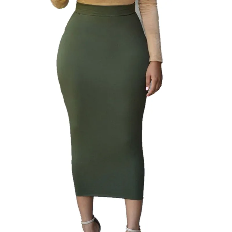 Sexy Women Lady Pencil Skirts 2019 Spring New Arrival High Waist Straight Slim Skirt Stretch Solid Midi Literary Long | Женская одежда