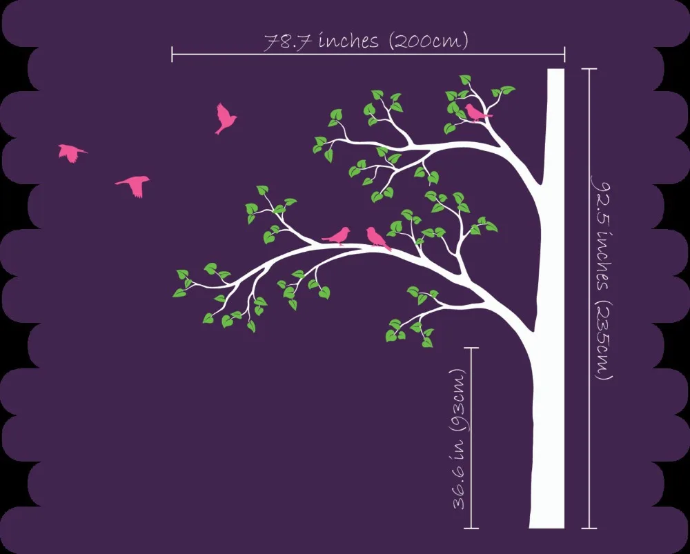 

Large White Tree For Kids Babies Bedroom Home Lovely Decor Wall Sticker Vinyl Removable Tree With Flying Birds Pattern T-5