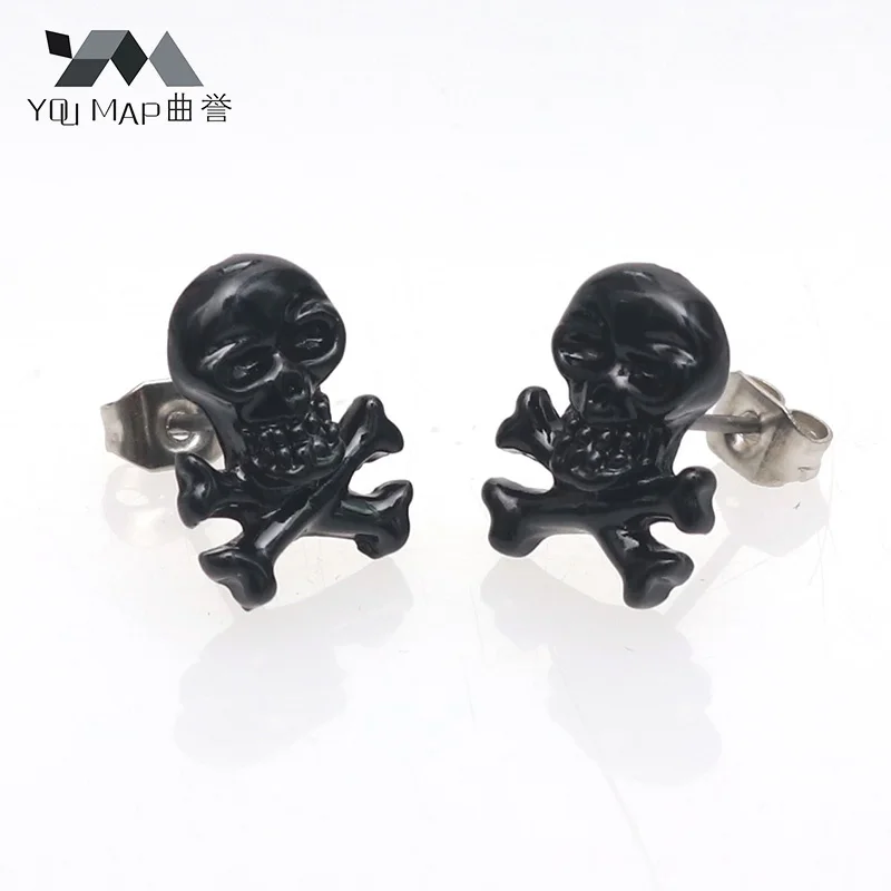 1 пара панк Ретро стиль Череп голова пирсинг серьги гвоздики из титановой стали