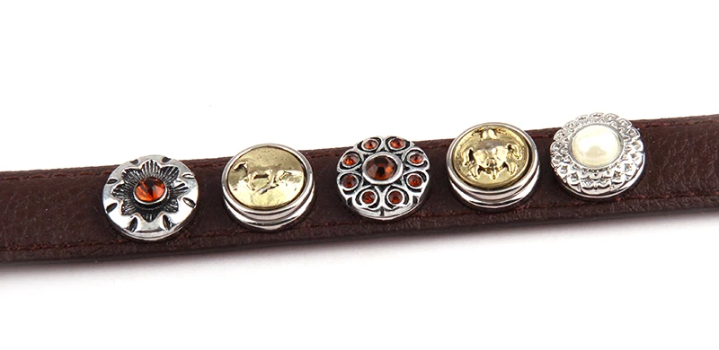 Браслеты из коричневой кожи 1 2 см 5 металлических кнопок|button jewelry|leather braceletflower bracelet