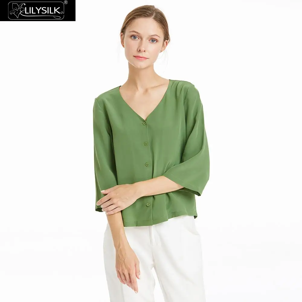 LILYSILK T Shirt 18MM Basic V Neck Silk Lady Free Shipping Clearance Sale |