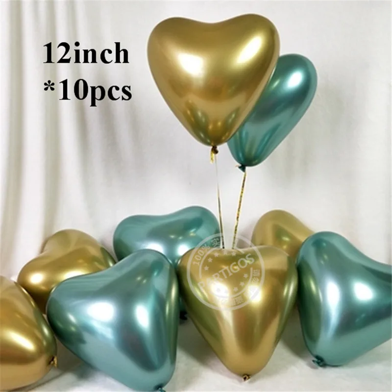 mixed gold green 10 дюймов 10 шт хромированные шары сердце шары металлические латексные гелиевые шары Globos День Рождения декорации на свадьбу, вечеринку украшения - Цвет: mixed gold green