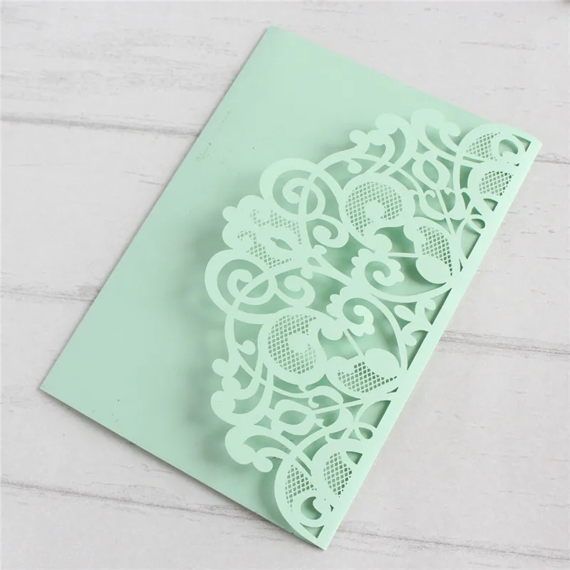 mint - color No.9 Пригласительная открытка на свадьбу держатель с конвертом 50 шт трехслойные мягкие розовые белые ретро вечерние украшения на заказ Печать - Цвет: mint - color No.9