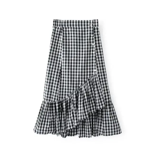 Watialady красный клетчатая юбка Повседневное Для женщин Лето 2017 г. Высокая талия