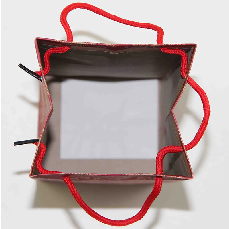 

50 Pcs Kraft Paper.wine Tote Packaging High Grade Bag Handle Folded Eco Storage New Year Christma Festival Box Portable Gift