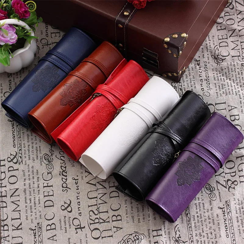 

Vintage Pencil Case Twilight Retro Roll Up Pu Leather Pen Pencilcase School Office Supplies Stationery Woman Makeup Cosmetic Bag