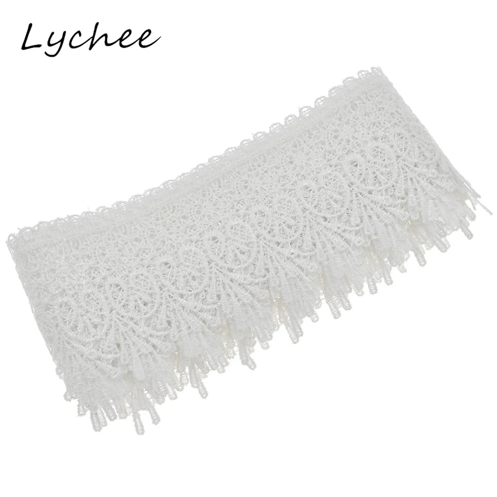 Lychee 5 ярдов Белый Цвет Цветочная вышивка тюль кружевная отделка для женщин DIY