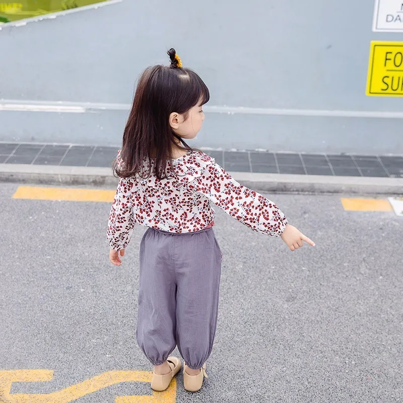 

2020 Autumn Girls Flower Sailor Collar Casual T Shirt Pants 2Pcs/set Infant Spring Sport Tracksuit Children Clothing Kids Suit