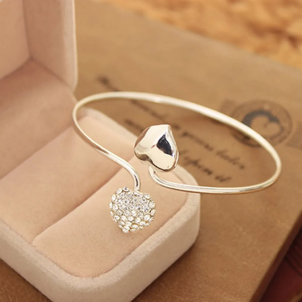 Двойной персиковый Открытый браслет в форме сердца посеребренный Браслет