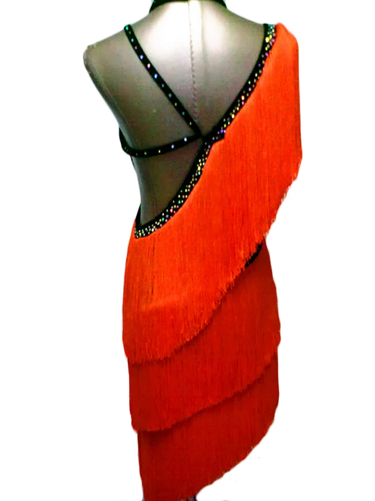 

2018 Latin Dance Dress 17 Colors Costum-Color Tassel Rhinestone Backless Stage/Perform For Women Lady Salsa Stage Sexy Dress