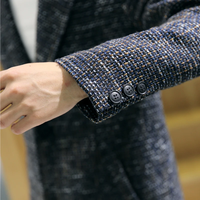 Зимнее длинное пальто модная мужская приталенная шерстяная куртка Tranch Мужская