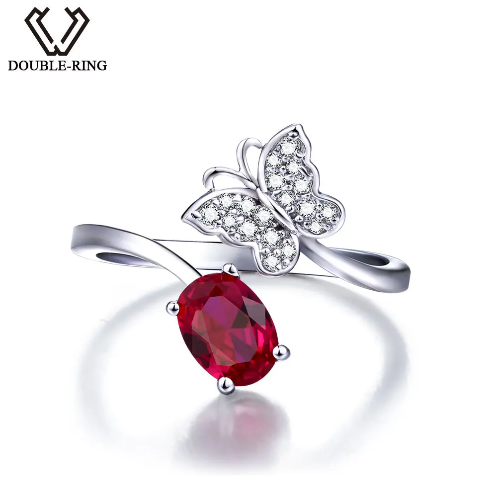 

DOUBLE-R Created Ruby Rose Gemstone 925 Sterling Silver Butterfly Rings
