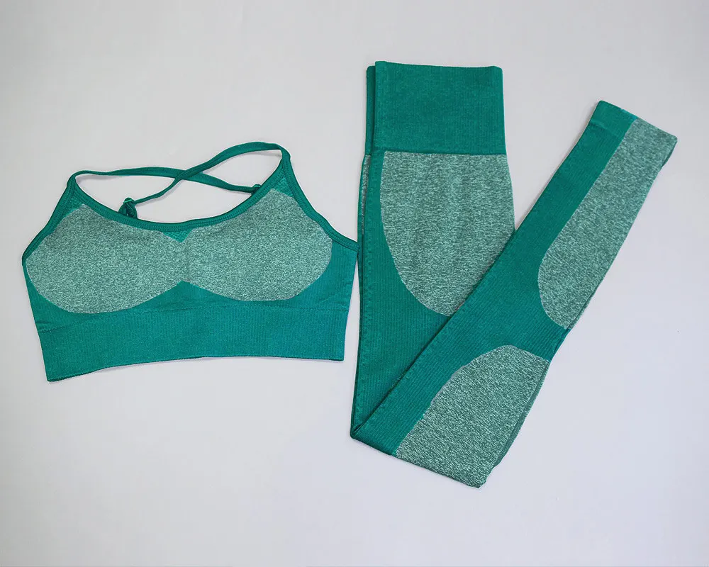 Green Спортивный костюм, тренировочная одежда для женщин, спортивная одежда, женские комплекты для спортзала, 2 предмета, Vital, бесшовные леггинсы, комплект для йоги, спортивная одежда - Цвет: Green