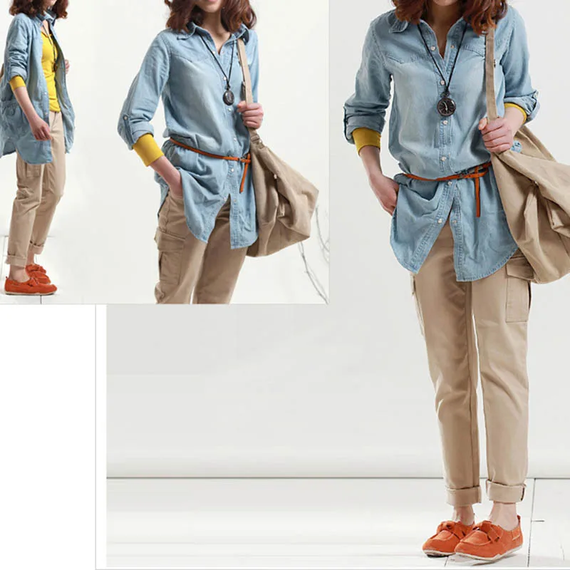 Свободная джинсовая рубашка женская одежда большого размера голубая новая в