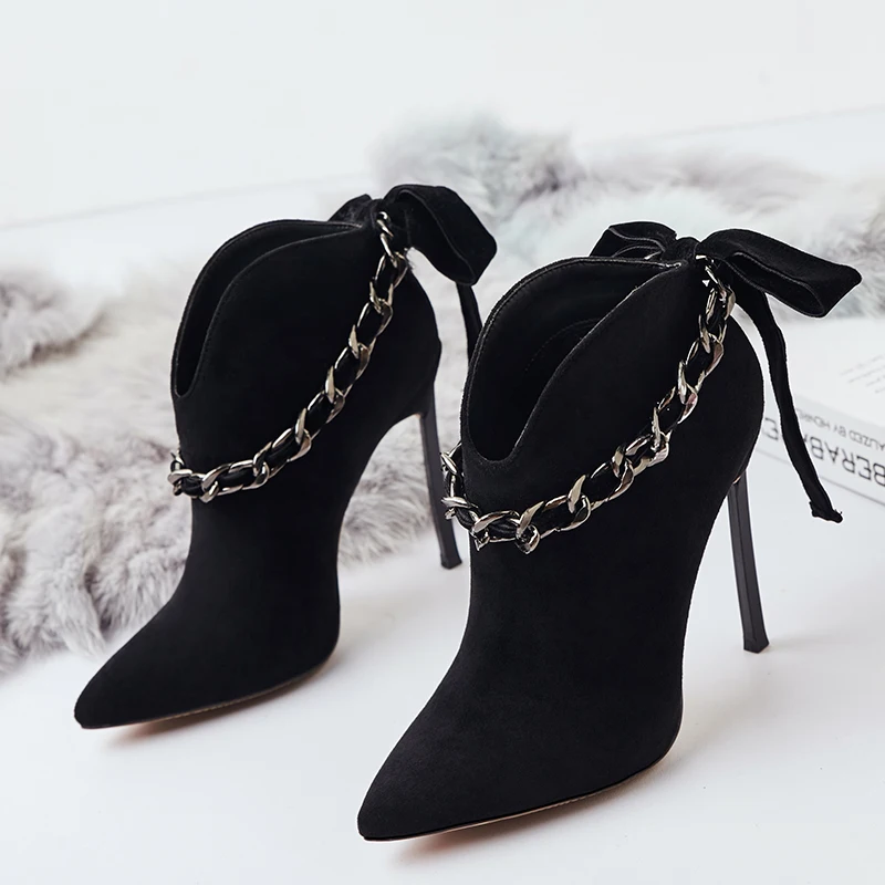 

zapatos de mujer 2018 Shoes Woman Ankle Boots Pointed Toes High Thin Heels China Butterfly-Knot Boots Woman botas mujer