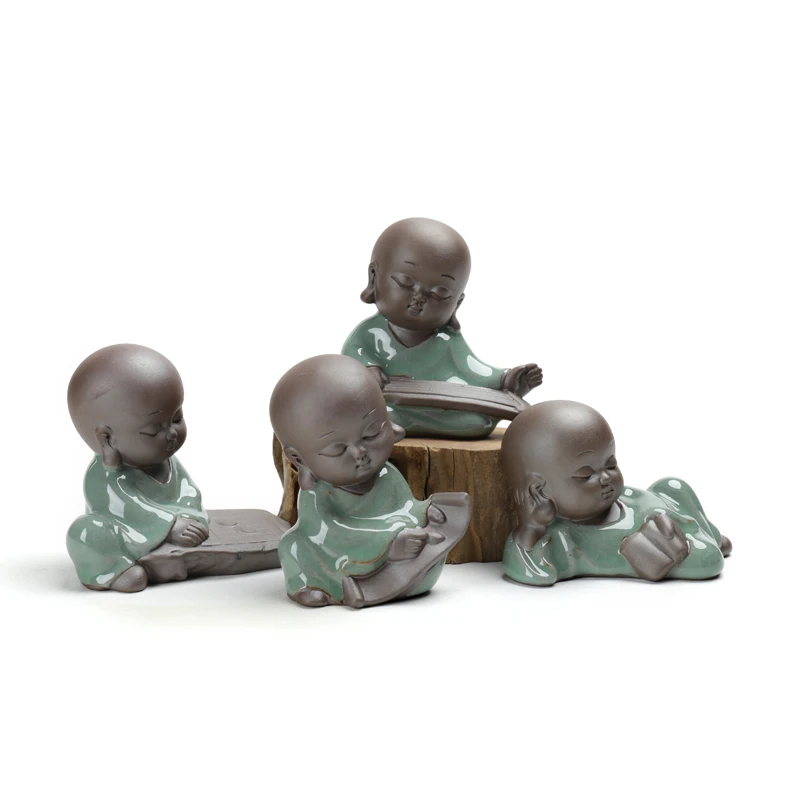 Дзен фиолетовый песок статуи Будды керамические Детские монах керамика чай