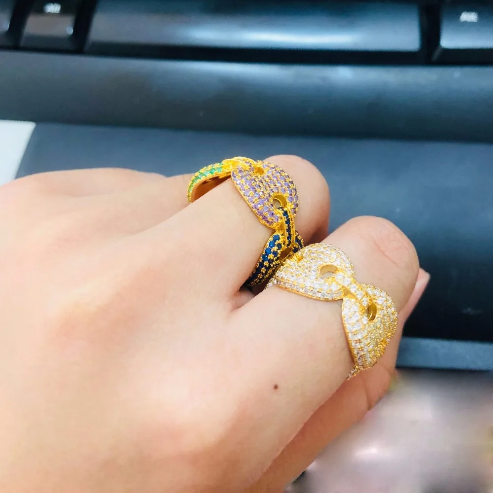 Hip Hop AAA CZ Zircon Paved Bling Iced Out Coffee Beans Rings Marine Link Chain Cubic Ring for Men Women Jewelry Dropship | Украшения и