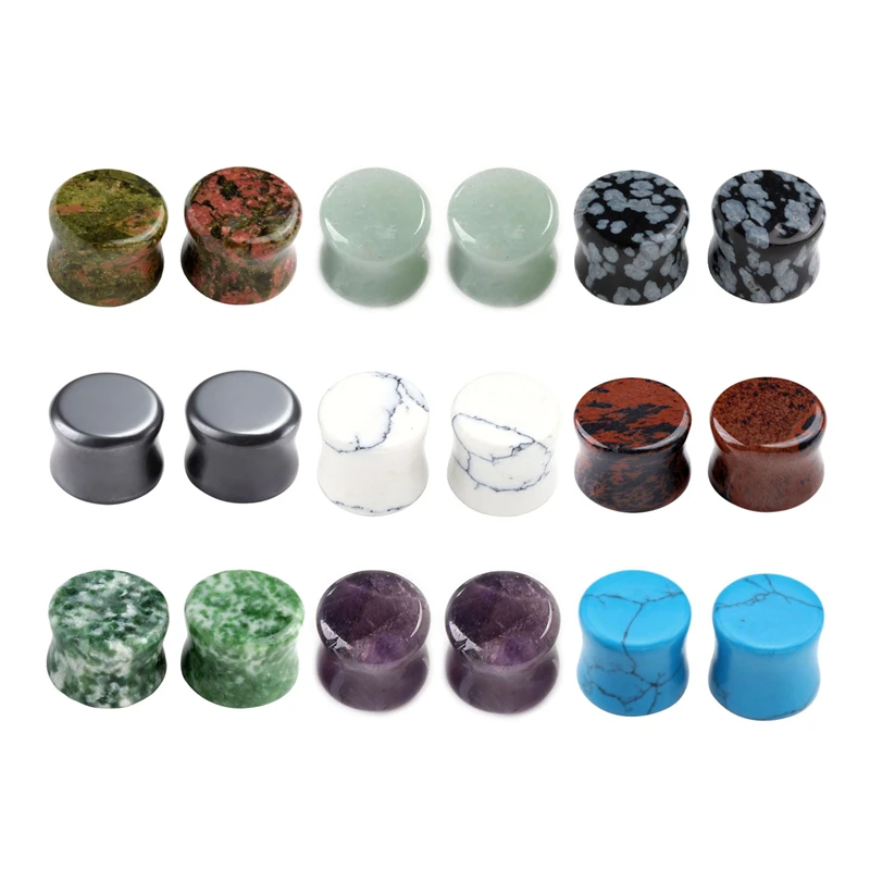 JOVIVI New 6-16mm Natural Stone Magnetic Hematite Obsidian Drum Shape Saddle Plug Gauge Ear Stretcher Piercing Jewelry | Украшения и