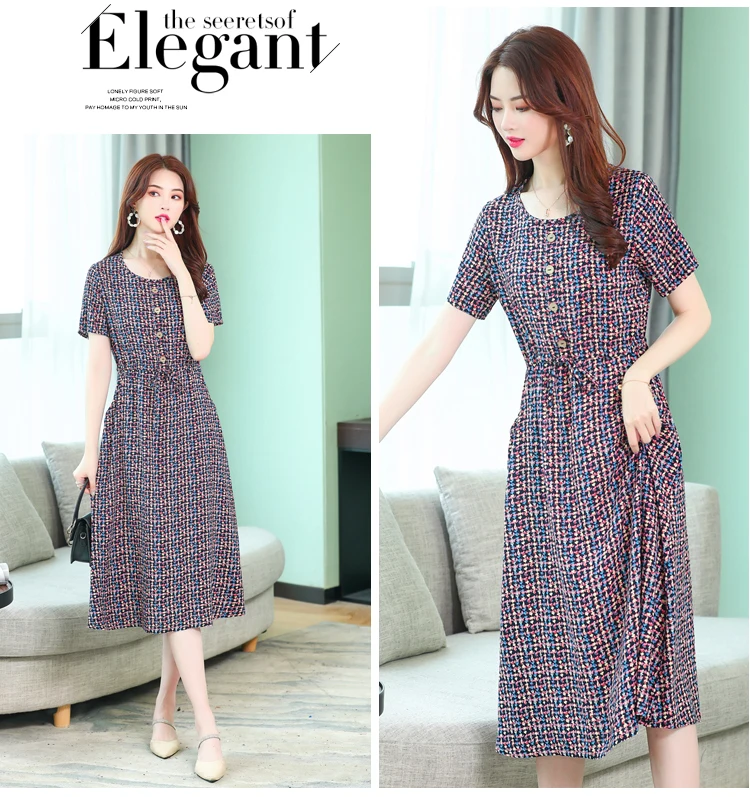 Vestidos mujer, ограниченная серия, новинка, круглый вырез, до середины икры,, Longo Vanled maix, платье для девушек, с коротким рукавом, круглый вырез, длинное, с принтом, тонкое