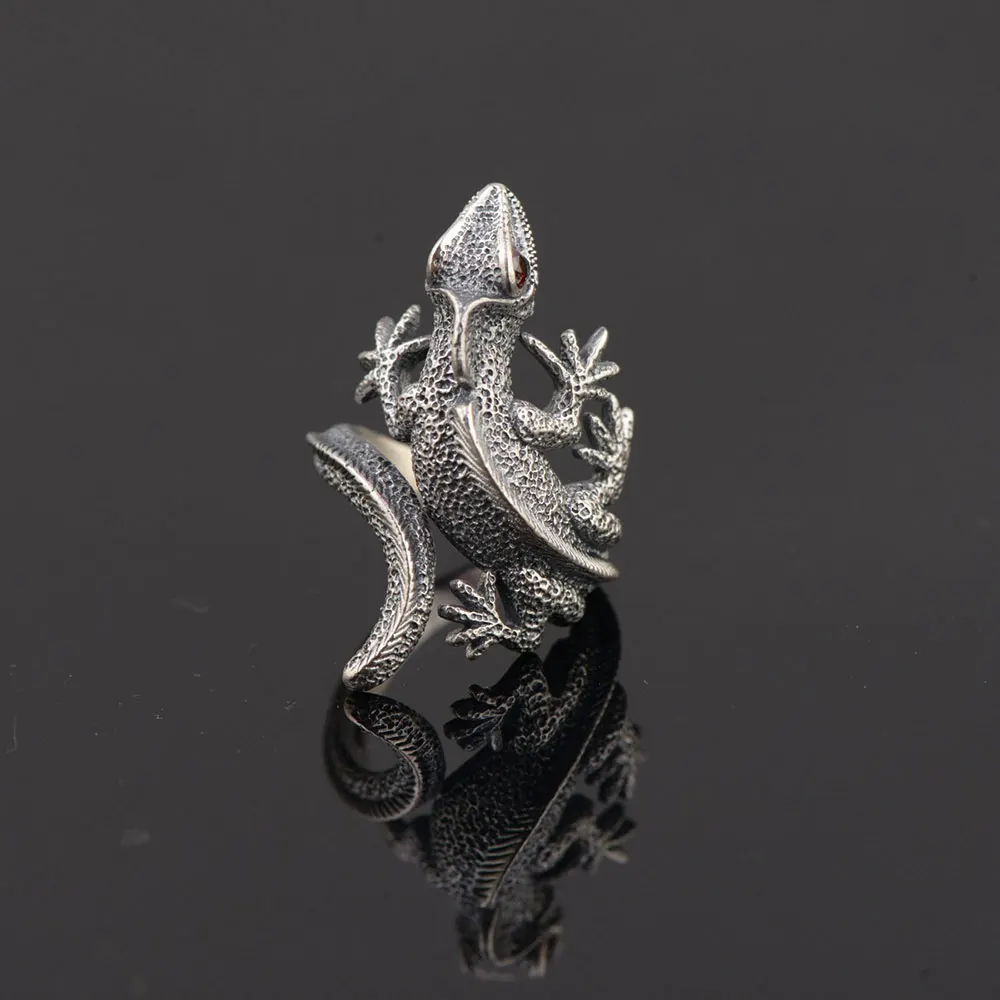 Кольцо Gecko из серебра 925 пробы с красным кубическим цирконием, Настоящее Серебро S925 пробы, тайское серебро, кольца для женщин и мужчин, ювелирное изделие, регулируемый размер