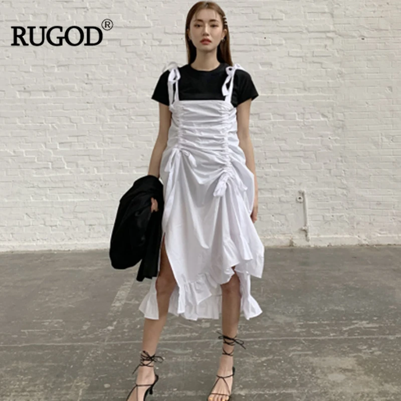 Женское винтажное платье на бретельках RUGOD однотонное асимметричное до середины