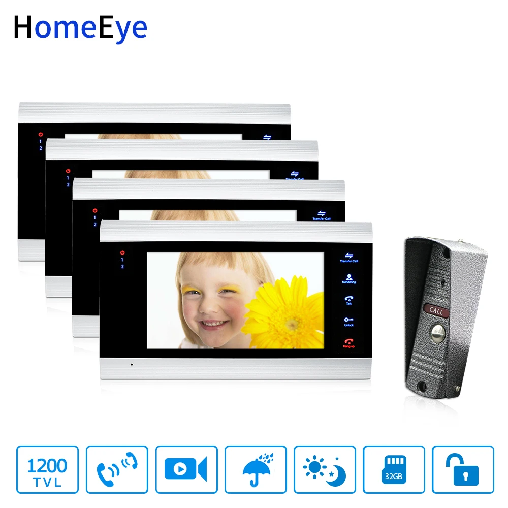 Видеодомофон HomeEye 7 '' дверной звонок с защитой от дождя обнаружением движения