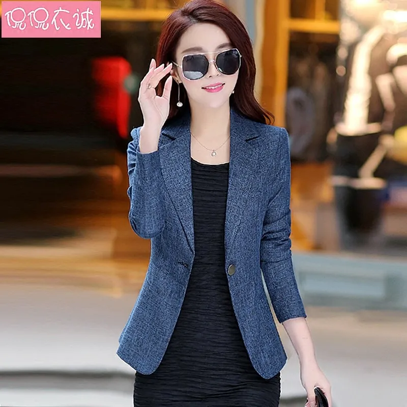 

Cotton New XXXXL Spring Autumn Women Plus Size Elegant Formal Blazers Ladies Long Sleeve Casual Female Turn-Down Outerwear