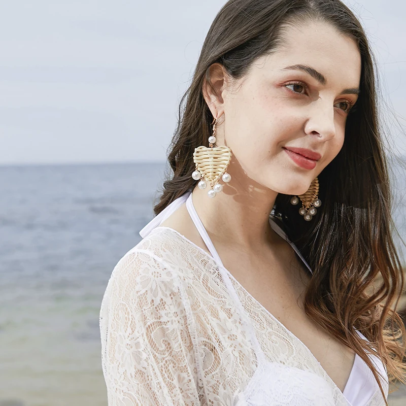 Пресноводный жемчуг серьги Для женщин сердце из ротанга Мода Pendientes падение Mujer