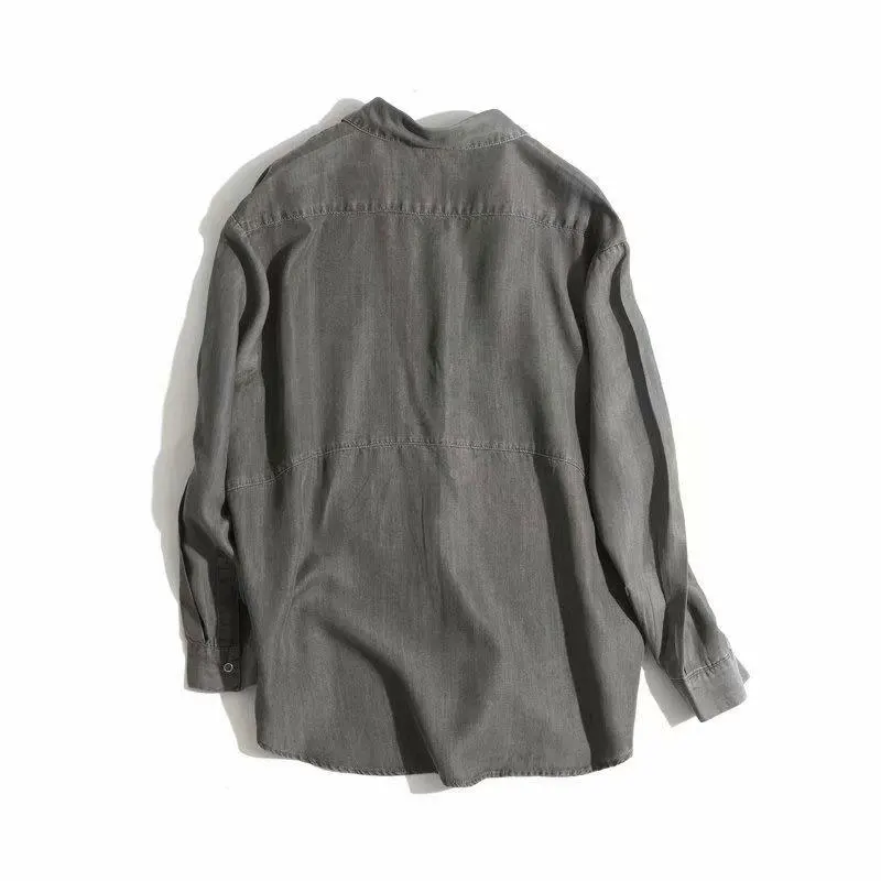 Новинка, мягкая джинсовая рубашка Lysell Tencel с v-образным вырезом, Повседневная Свободная Высококачественная блузка для женщин, femme blusas feminino manteau hiver Plus