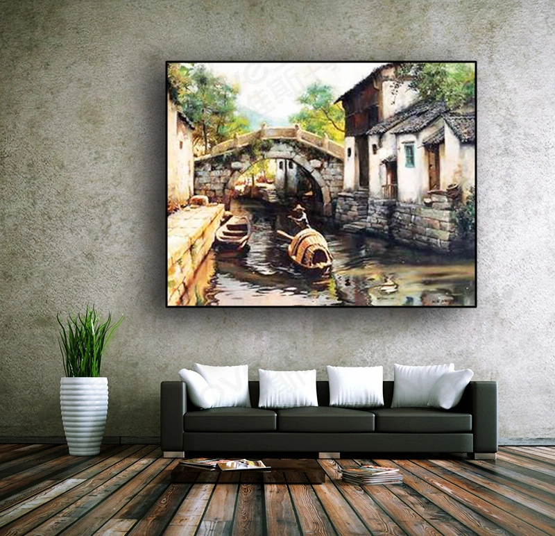 

Needlework,embroidery,DIY 18CT 16CT 14CT Unprinted Cross stitch kits,Art Water bridge scenery Cross-Stitching home decor crafts