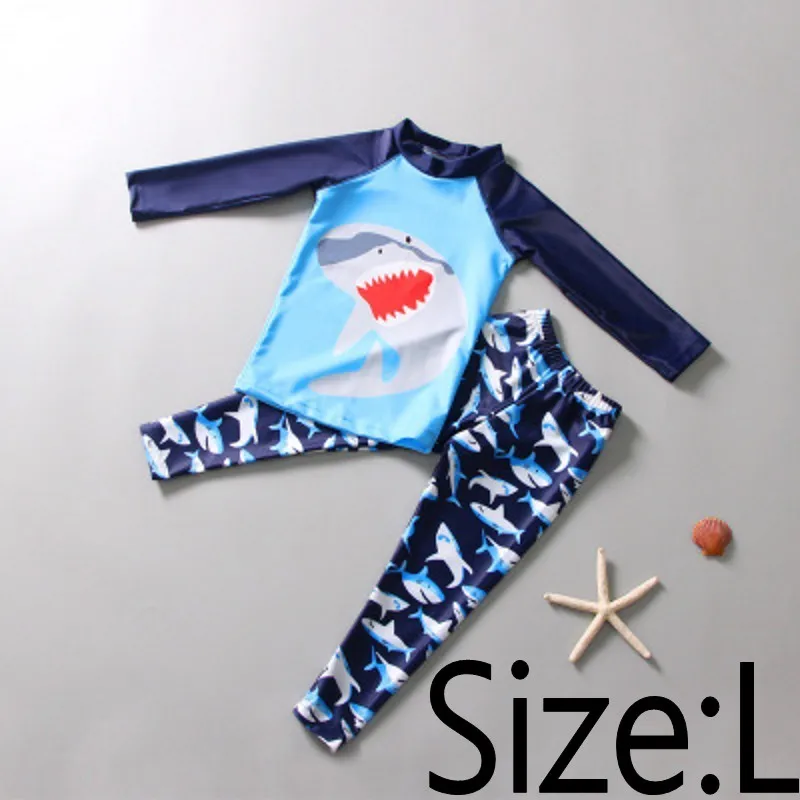 shark L Одежда для плавания подростковый купальник для больших мальчиков, купальный костюм для серфинга, комплект из двух предметов, Солнцезащитный головной платок для плавания, пляжный набор для купания - Цвет: shark L