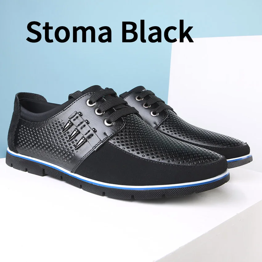 Stoma Black BIMUDUIYU Мужская обувь из натуральной кожи; сезон весна-лето; мужские кроссовки высокого качества; модная дизайнерская однотонная удобная мужская повседневная обувь - Цвет: Stoma Black