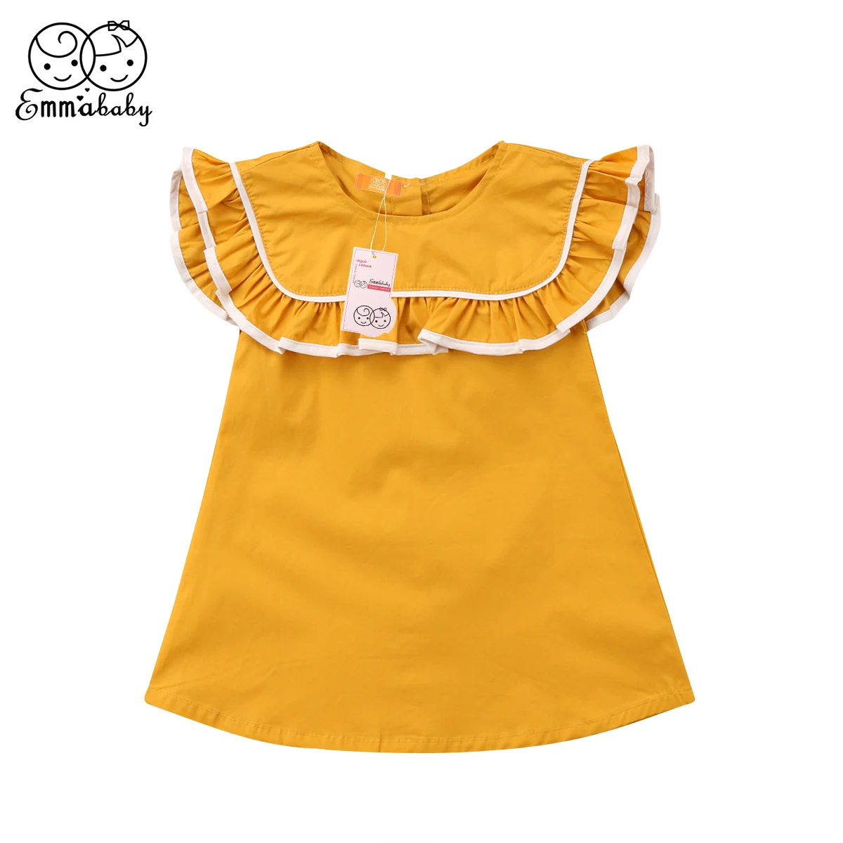 New summer lovely Toddler Kids Baby ruffles short sleeve yellow Princess dress Pageant Wedding Party Vintage Button Dresses | Детская