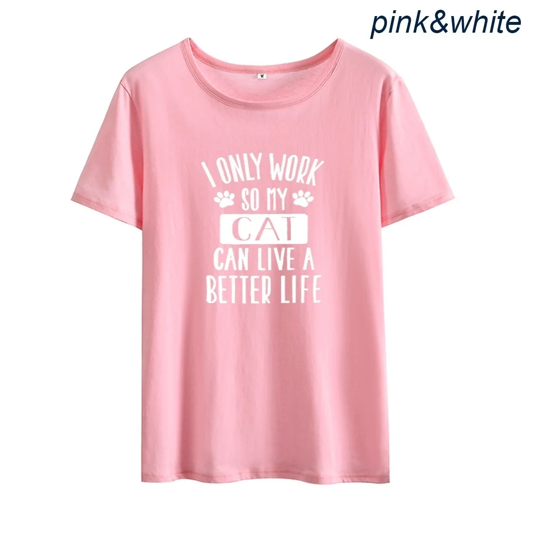 I Only Work So My Cat Funny T-shirt Women Summer Short Sleeve Cotton Tee Shirt Femme Casual Loose Tshirt Top Dropshipping | Женская