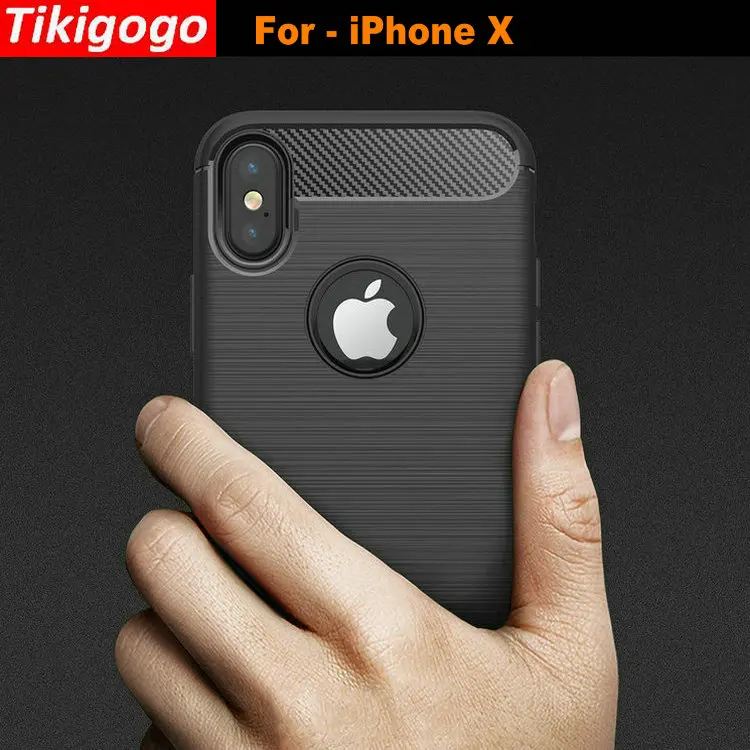 Tikigogo Case For iPhone X High Grade Carbon Fiber Brushed Soft Silicone TPU case for iphone back cover |