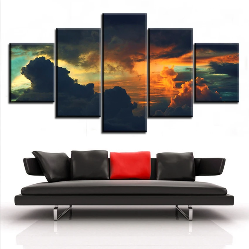 

Unframed 5 Pcs Sunset-dark-clouds Oil Painting Canvas Prints Wall Art Pictures For Living Room