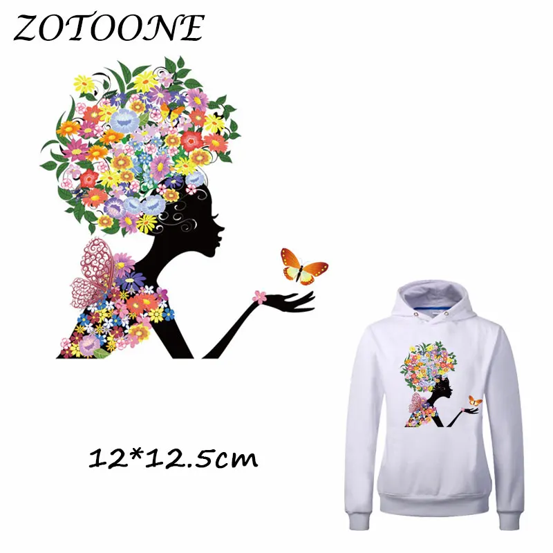 

ZOTOONE Heat Transfer Clothes Stickers Girl Flower Patches for T Shirt Jeans Iron-on Transfers DIY Decoration Applique Clothes C