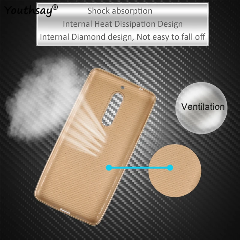 Carbon Fiber Case For Nokia 5 Silicone Brushed Soft TPU Protective Nokia5 Phone Cover Shell Funda Youthsay | Мобильные телефоны и
