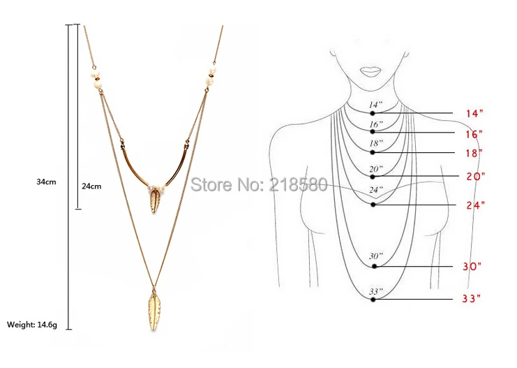 

YC Bohemian Gold Feather and Pearls Layering Necklace YCN39