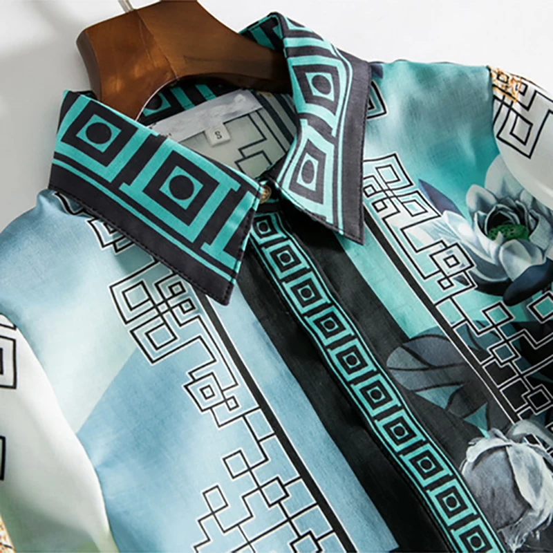 Женские Элегантные комплекты с принтом рубашка длинным рукавом + Облегающая Юбка