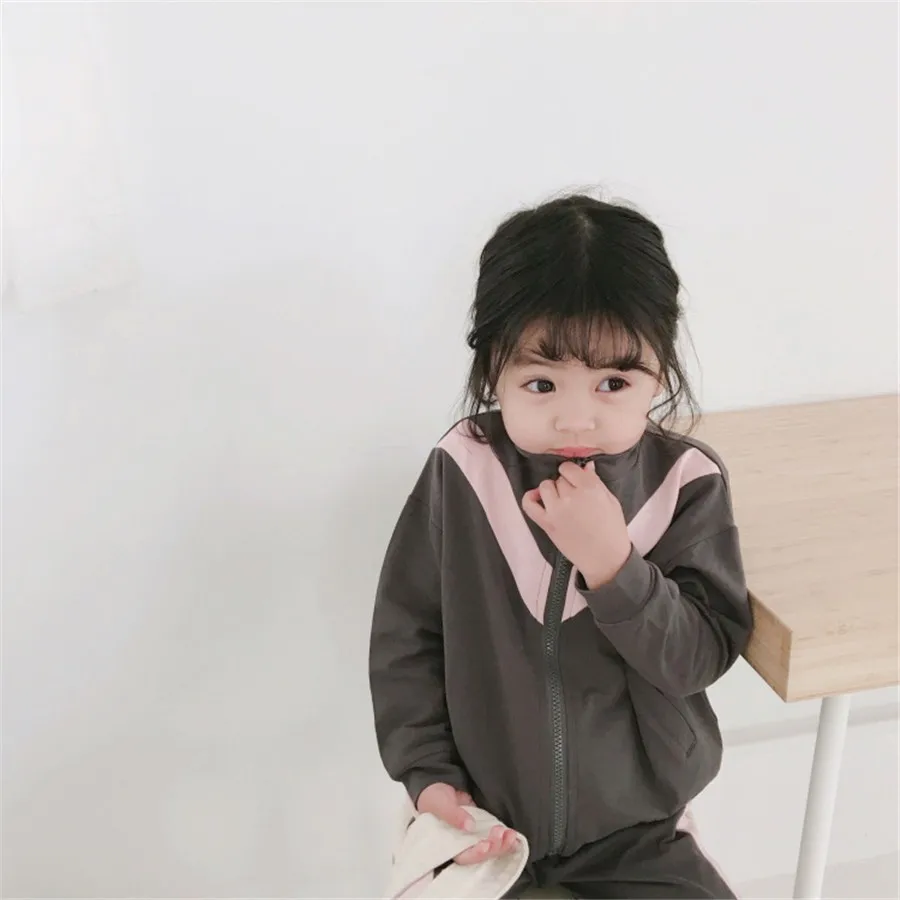 Комплекты одежды для маленьких девочек 2, 3, 4, 5, 6, 7 лет демисезонная куртка и штаны Повседневный Спортивный костюм на молнии из 2 предметов костюмы для девочек, детская одежда