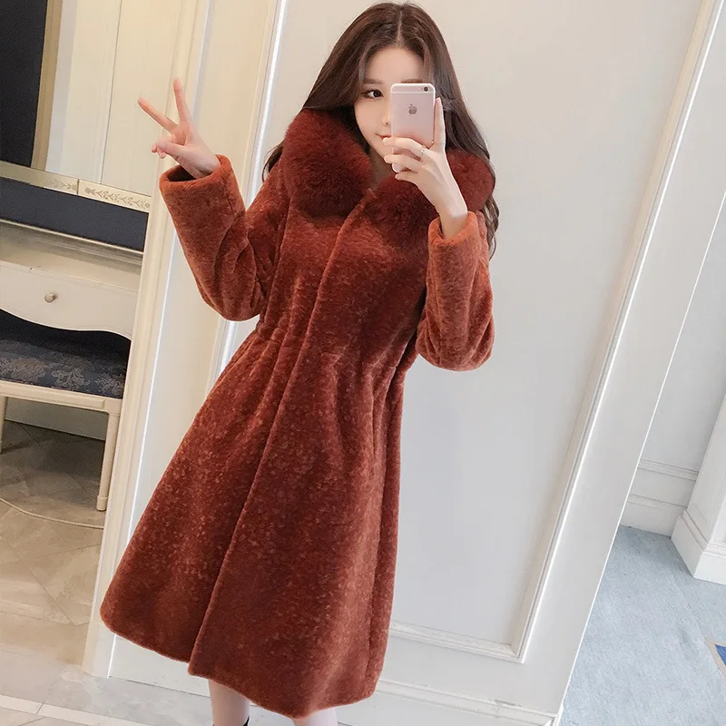 2018 new style cashmere coat OL overcoat winter Leanthin real fox fur warm and slim women | Женская одежда