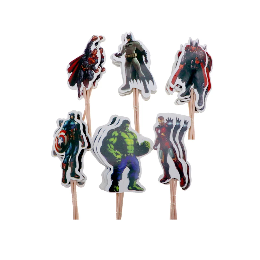 the Avenge 24pcs Рождество 24 шт. набор/Набор одноразовых столовых приборов Человек-паук торт Топпер с торт десерт украшение для свадебного торта День рождения - Цвет: the Avenge 24pcs