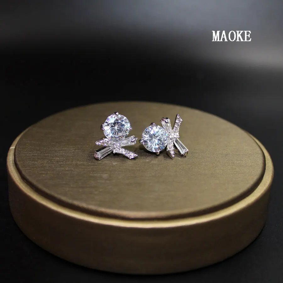 Модные циркониевые серьги с бантом простые в стиле ретро золотистые и