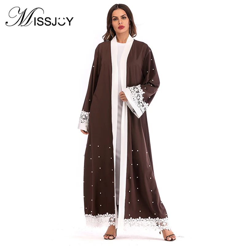Мусульманское платье абайя MISSJOY свободное с длинными рукавами и вышитыми бисером